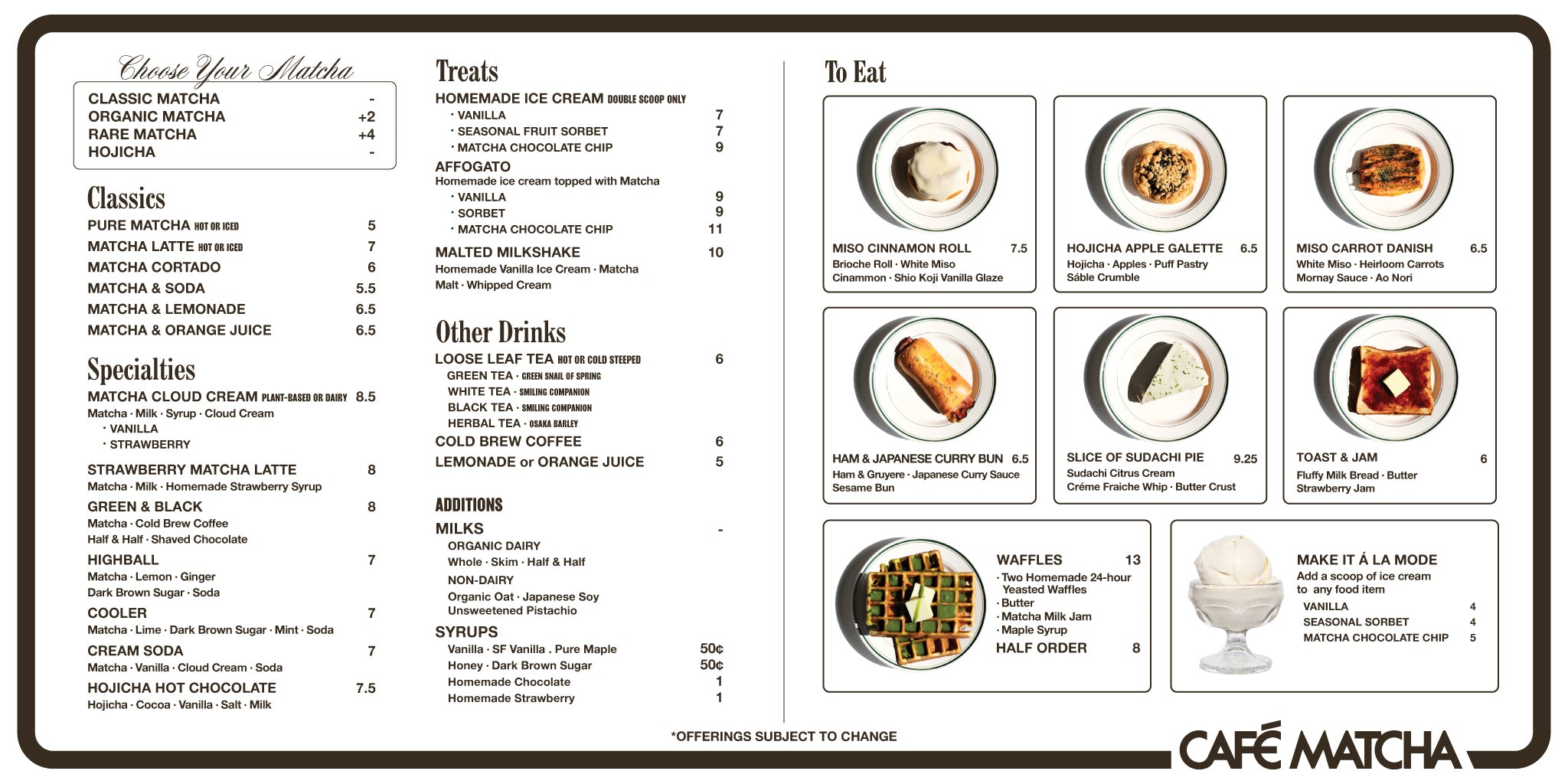 Café Matcha Menu